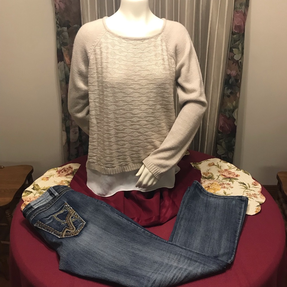 Festive sparkly sweater with faux blouse detail